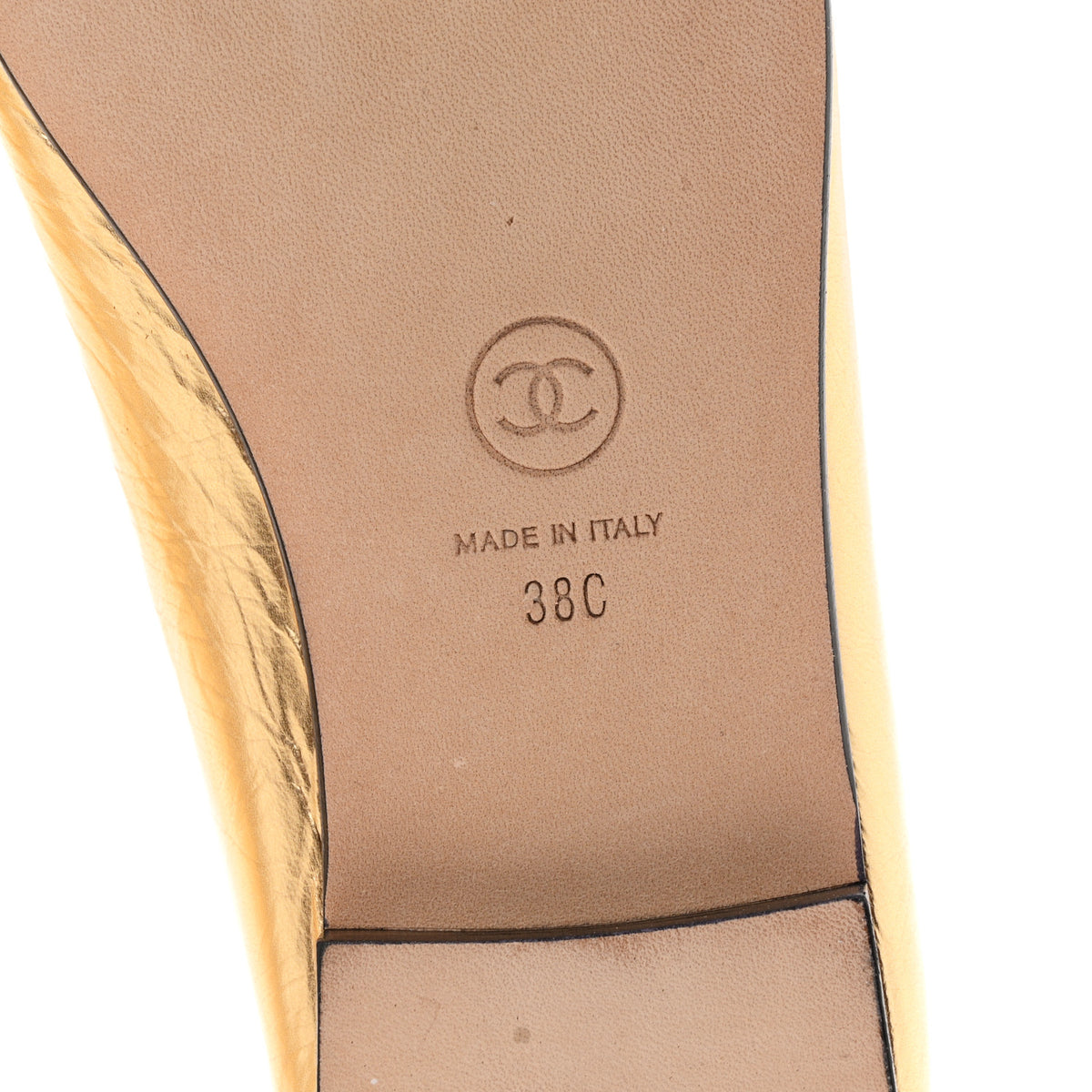 Chanel Metallic Laminated Lambskin Grosgrain CC Cap Toe Ballerina Flats 38 Dark Gold Black 7 of 9