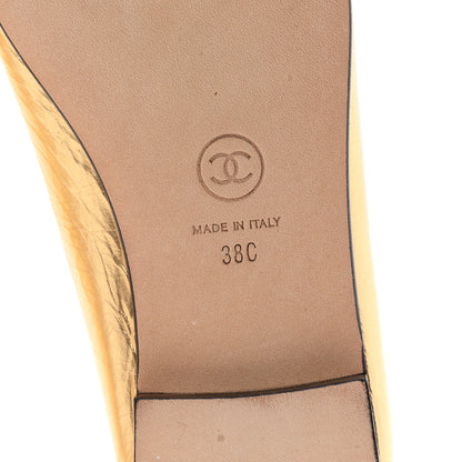 Chanel Metallic Laminated Lambskin Grosgrain CC Cap Toe Ballerina Flats 38 Dark Gold Black 7 of 9
