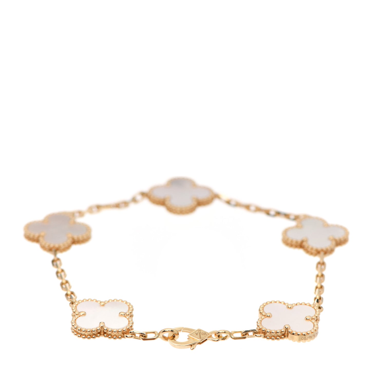 18K Yellow Gold Mother of Pearl 5 Motifs Vintage Alhambra Bracelet