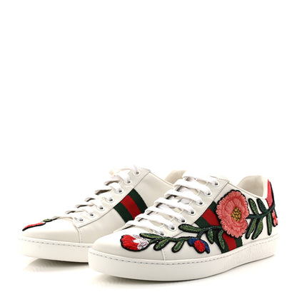 Gucci Calfskin Web Floral Embroidered Womens Ace Sneakers 39 White 4 of 10