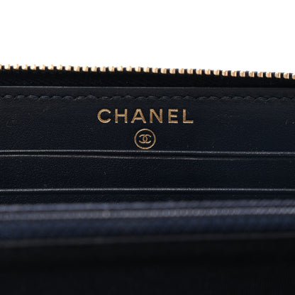 Chanel Mixed Fibers Deauville Small Zip Around Wallet Navy Blue 6 of 10