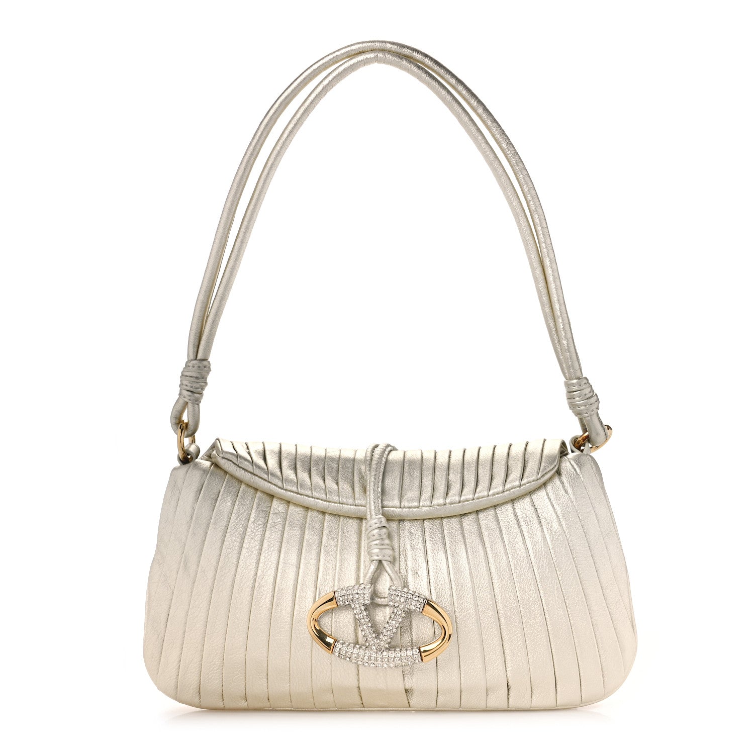 Valentino Garavani Metallic Calfskin Crystal Vlogo Flap Gold 1 of 8