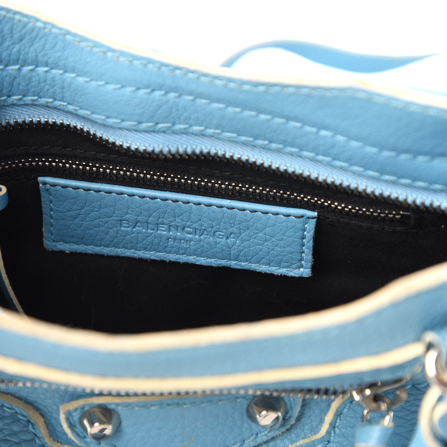 Supple Grained Calfskin Classic Silver Hardware Highlight Mini City Bleu Caraibes