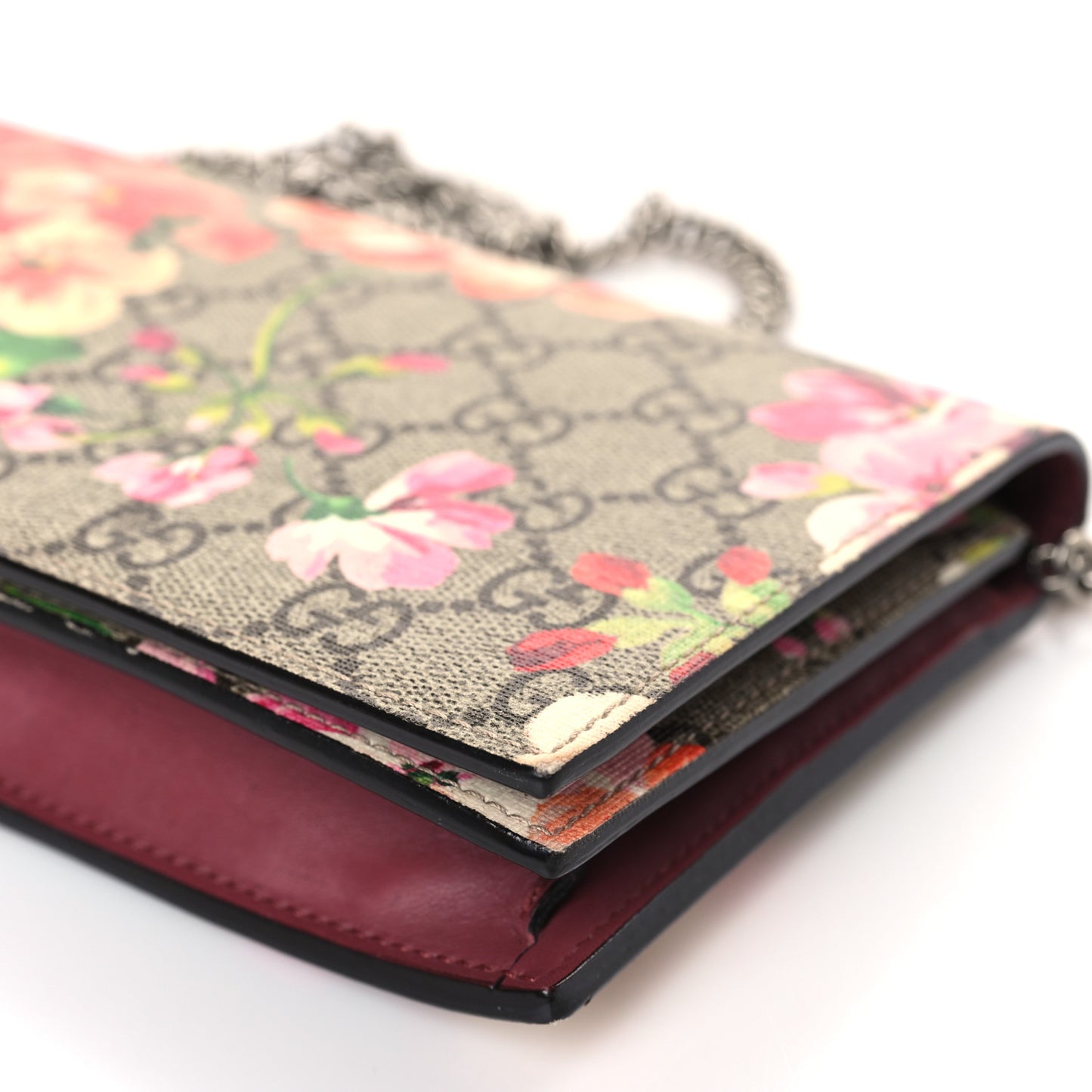 GG Supreme Monogram Blooms Chain Wallet Beige Multicolor Dry Rose