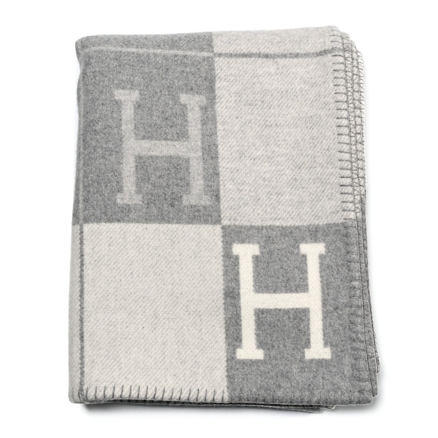 Hermes Wool Cashmere Avalon III Blanket Ecru Gris Clair 1 of 6