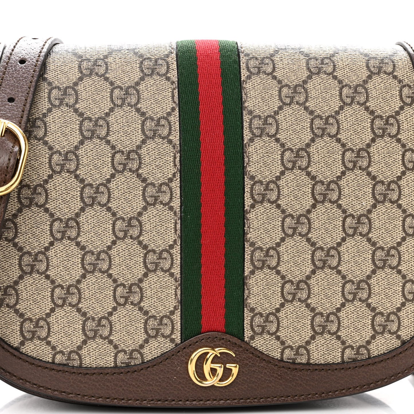 GG Supreme Monogram Web Small Ophidia Flap Messenger Bag Brown