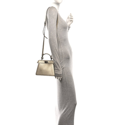 Fendi Metallic Cuoio Roma Sellerissima Nappa Sintetica Tape Stitch Petite Peekaboo I SEE U Iconic Satchel Platino 2 of 9