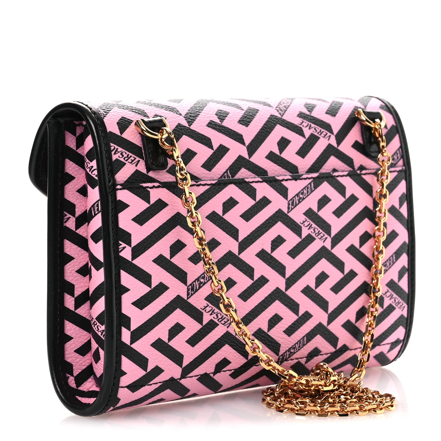 Coated Canvas La Greca Signature Wallet On Chain Black Pink