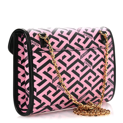 Versace Coated Canvas La Greca Signature Wallet On Chain Black Pink 3 of 12