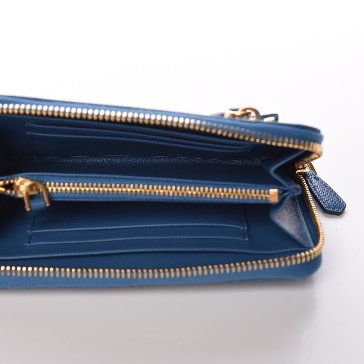 Prada Saffiano Metal Zip Around Wallet Cobalto 5 of 7