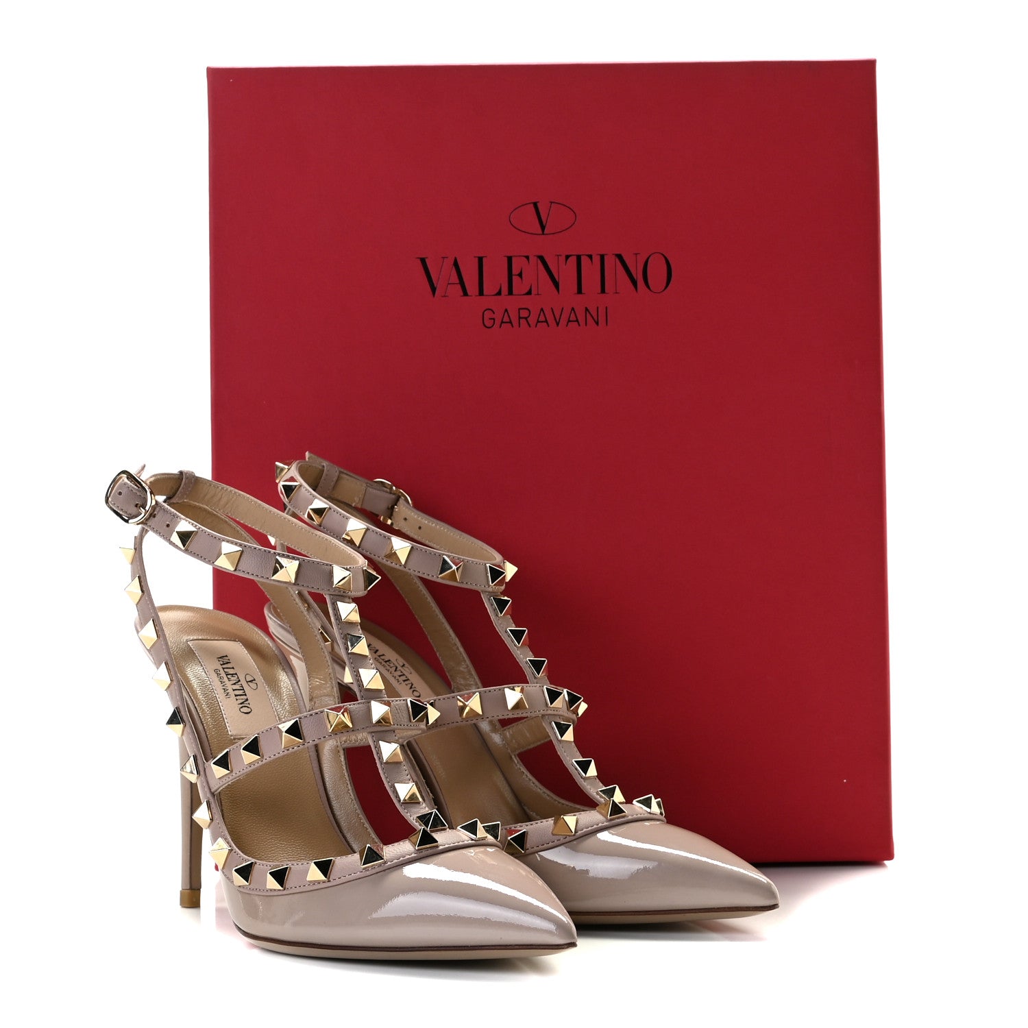 Valentino Garavani Patent Nappa Rockstud Ankle Strap 100mm Pumps 36.5 Poudre 7 of 9