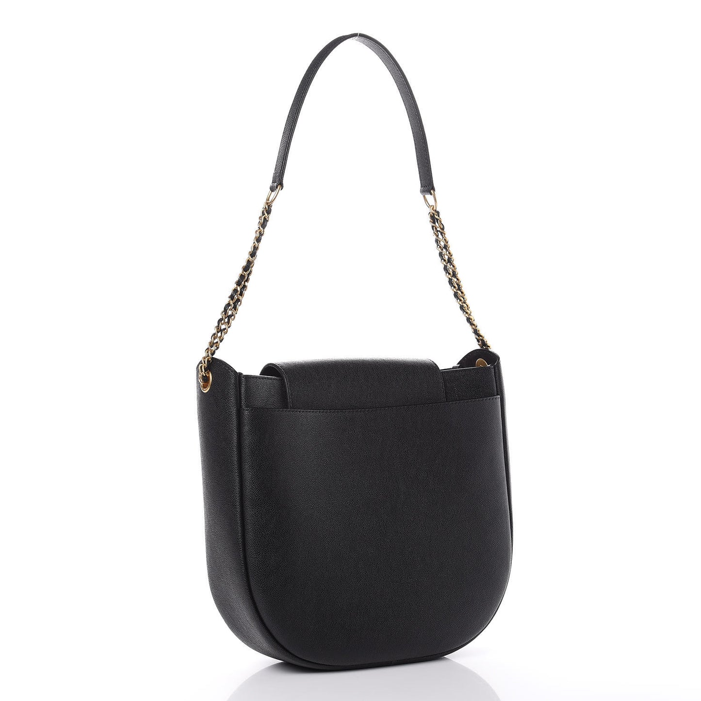 Grained Calfskin Perforated Small Flap Hobo Black