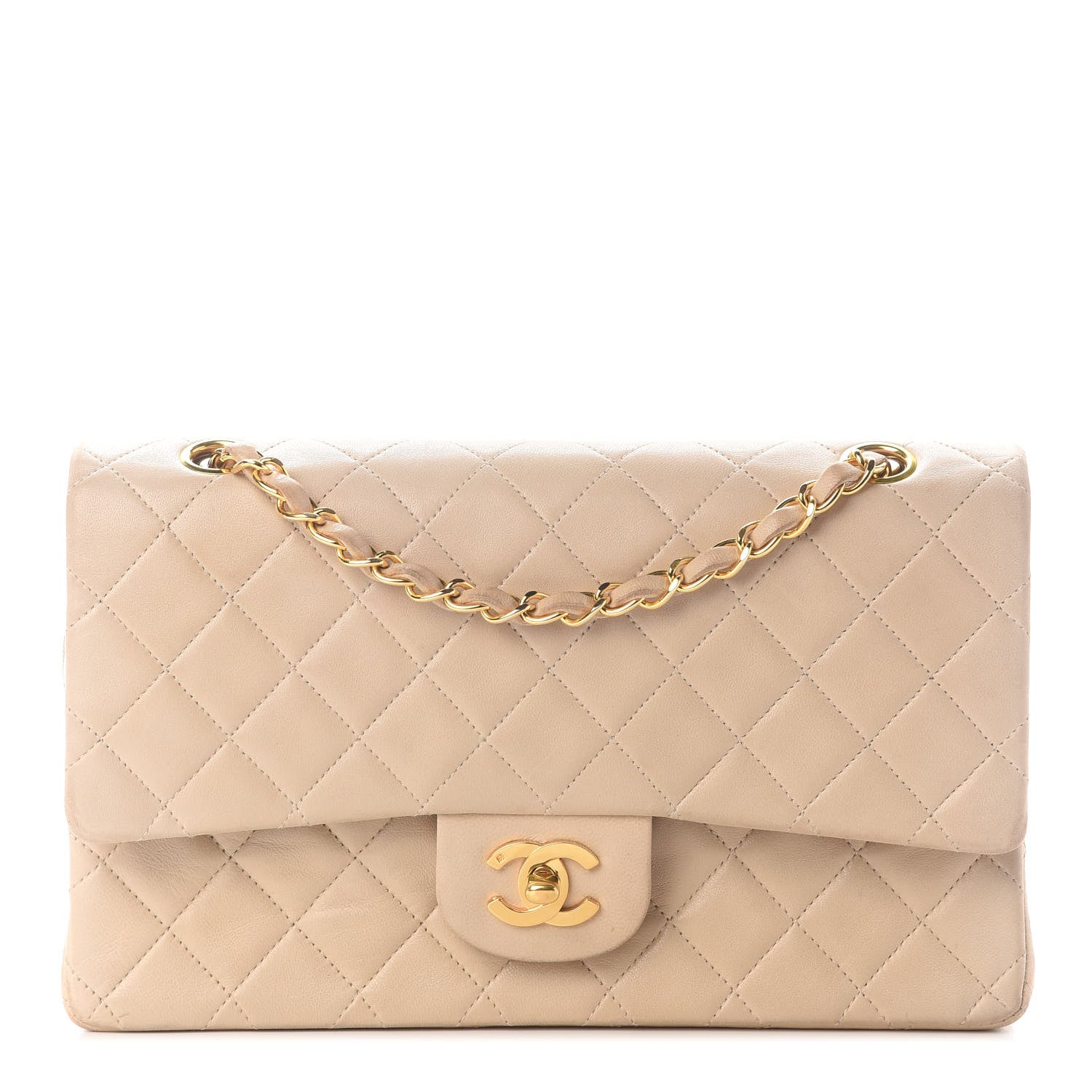 Chanel Lambskin Quilted Medium Double Flap Beige 1 of 9