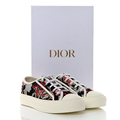 Christian Dior Cotton Floral Pop Embroidered Walk'N'Dior Low Top Sneakers 38 Red Multicolor 9 of 9