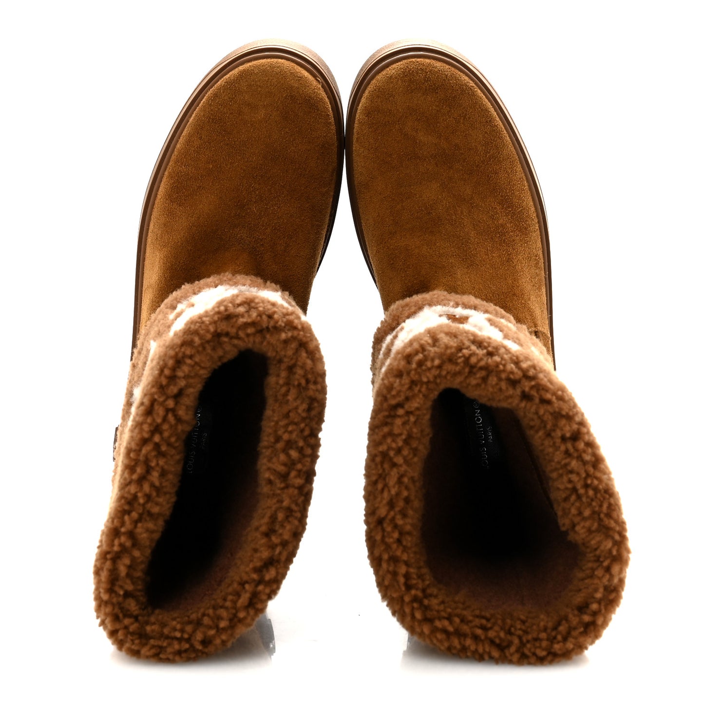 Suede Calfskin Shearling Snowdrop Flat Ankle Boot 39 Cognac