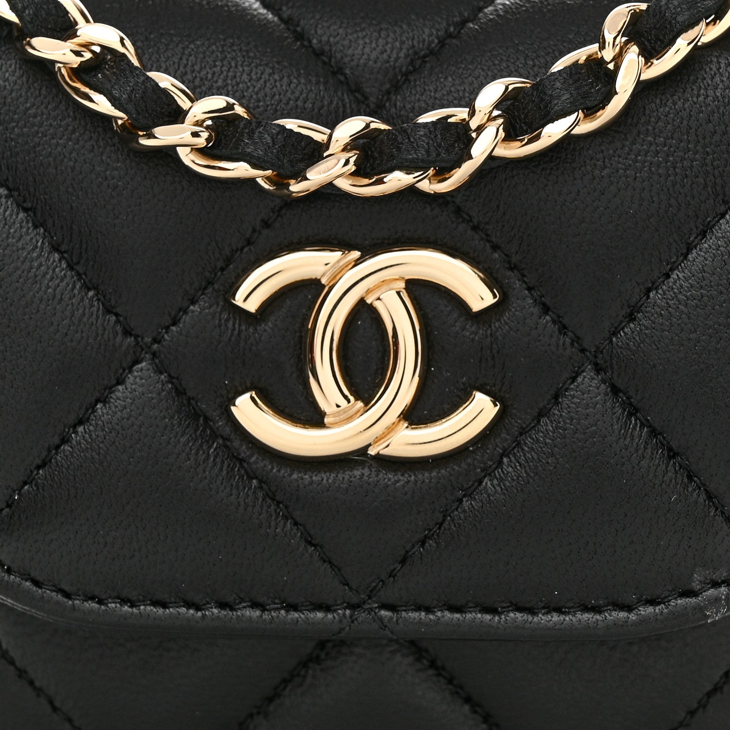 Chanel Lambskin Quilted Pearl Top Handle Clutch With Chain Black 9 of 11