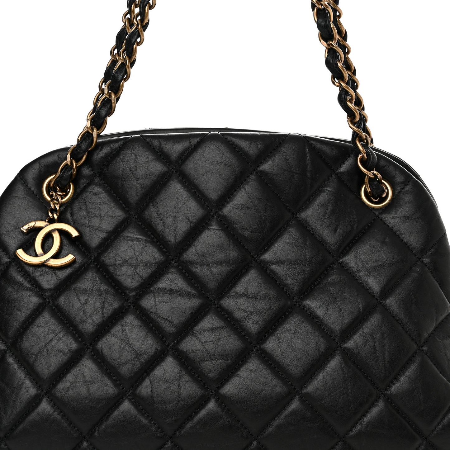 Aged Calfskin Large Just Mademoiselle Bowling Bag Black