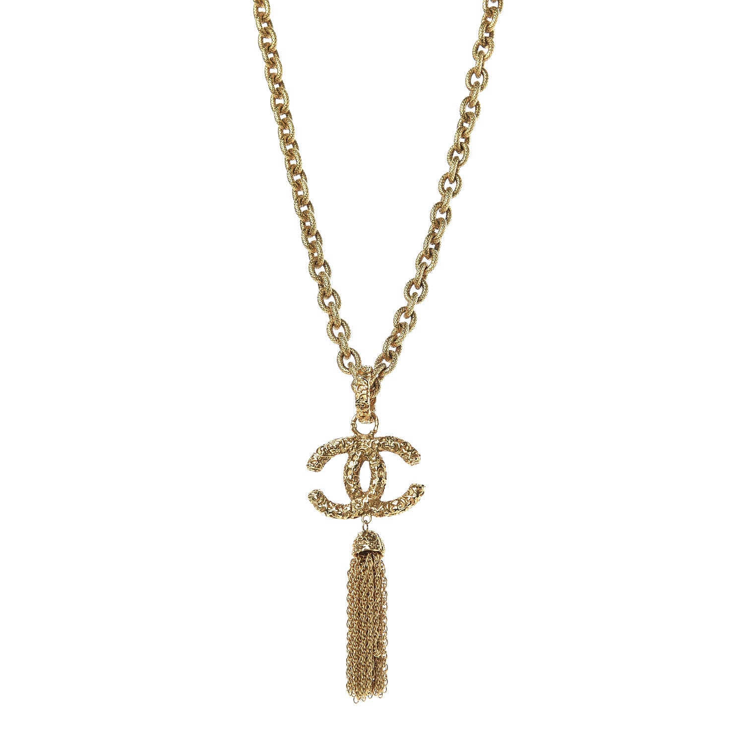 Chanel Textured Etruscan CC Tassel Necklace Gold 1 of 5