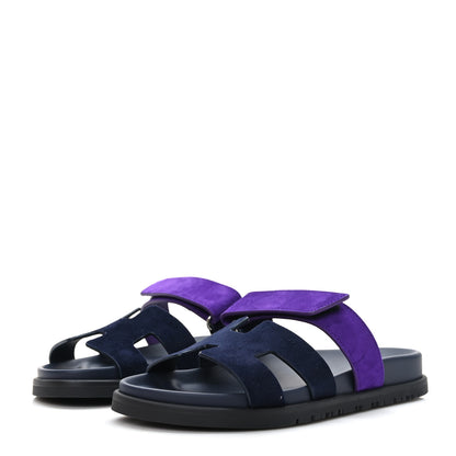Hermes Suede Goatskin Womens Chypre Sandals 36.5 Marine Violet Majorette 3 of 9