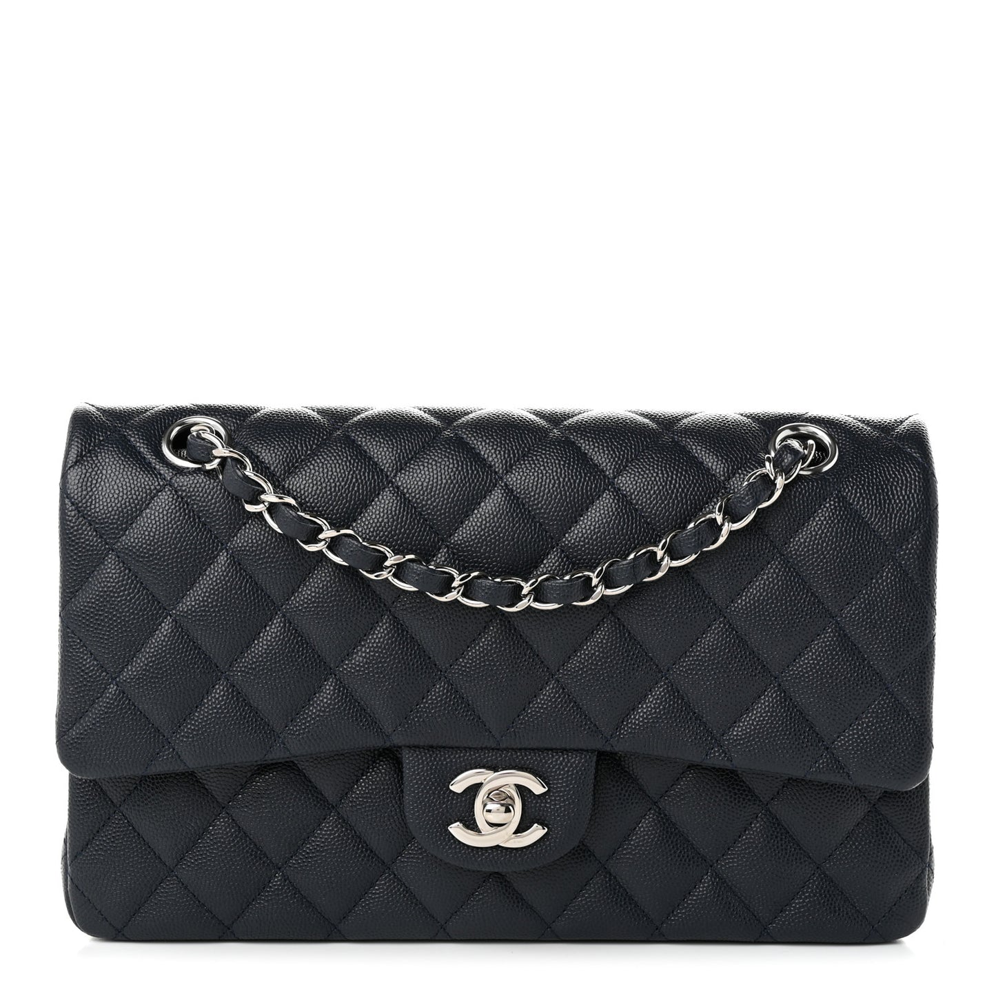 Caviar Quilted Medium Double Flap Navy