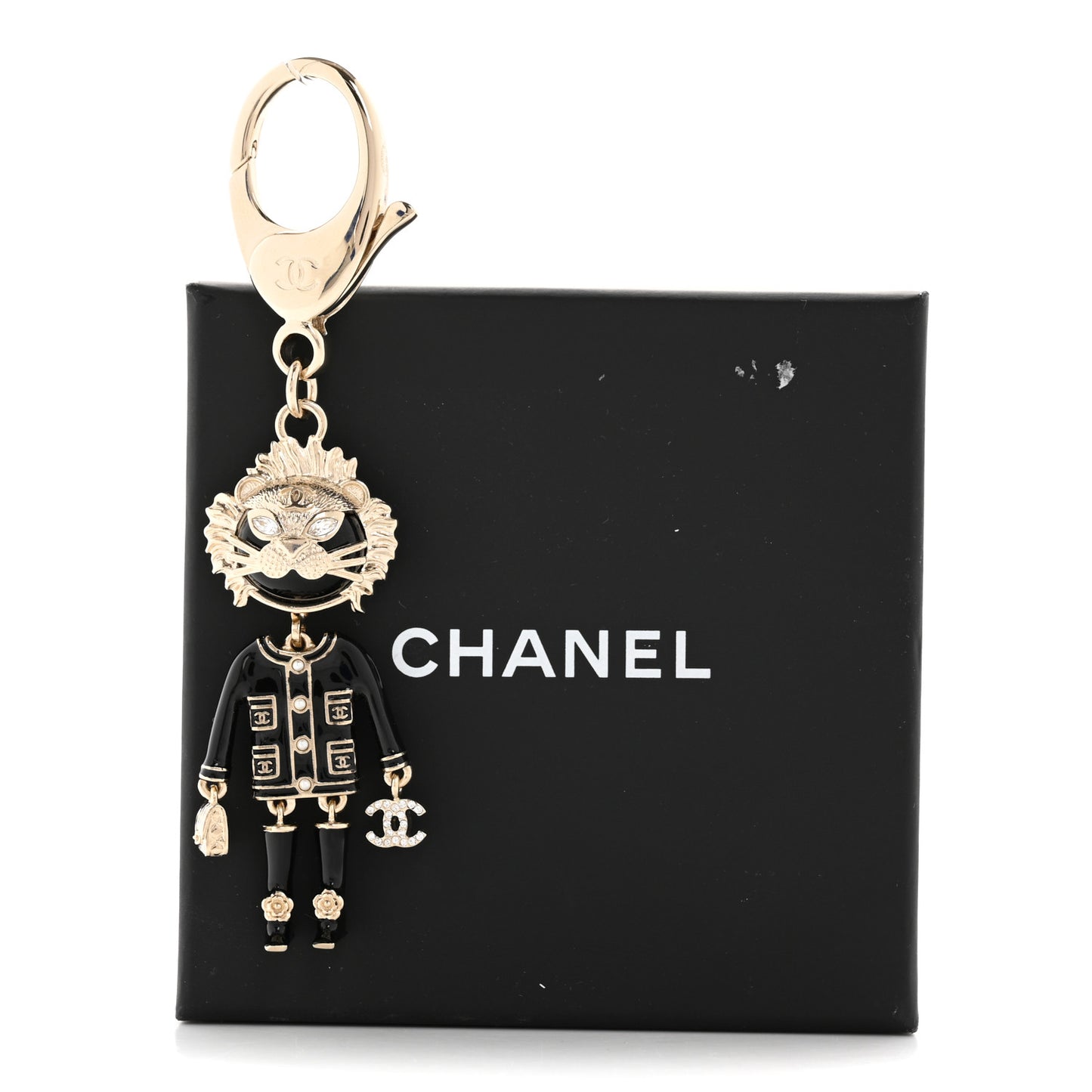 Crystal Pearl Lion Keychain Black Gold