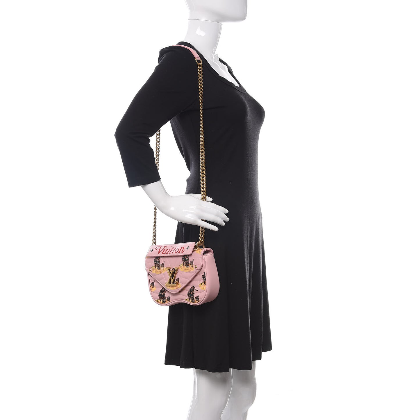 Calfskin Leopard Print New Wave Chain PM Light Pink