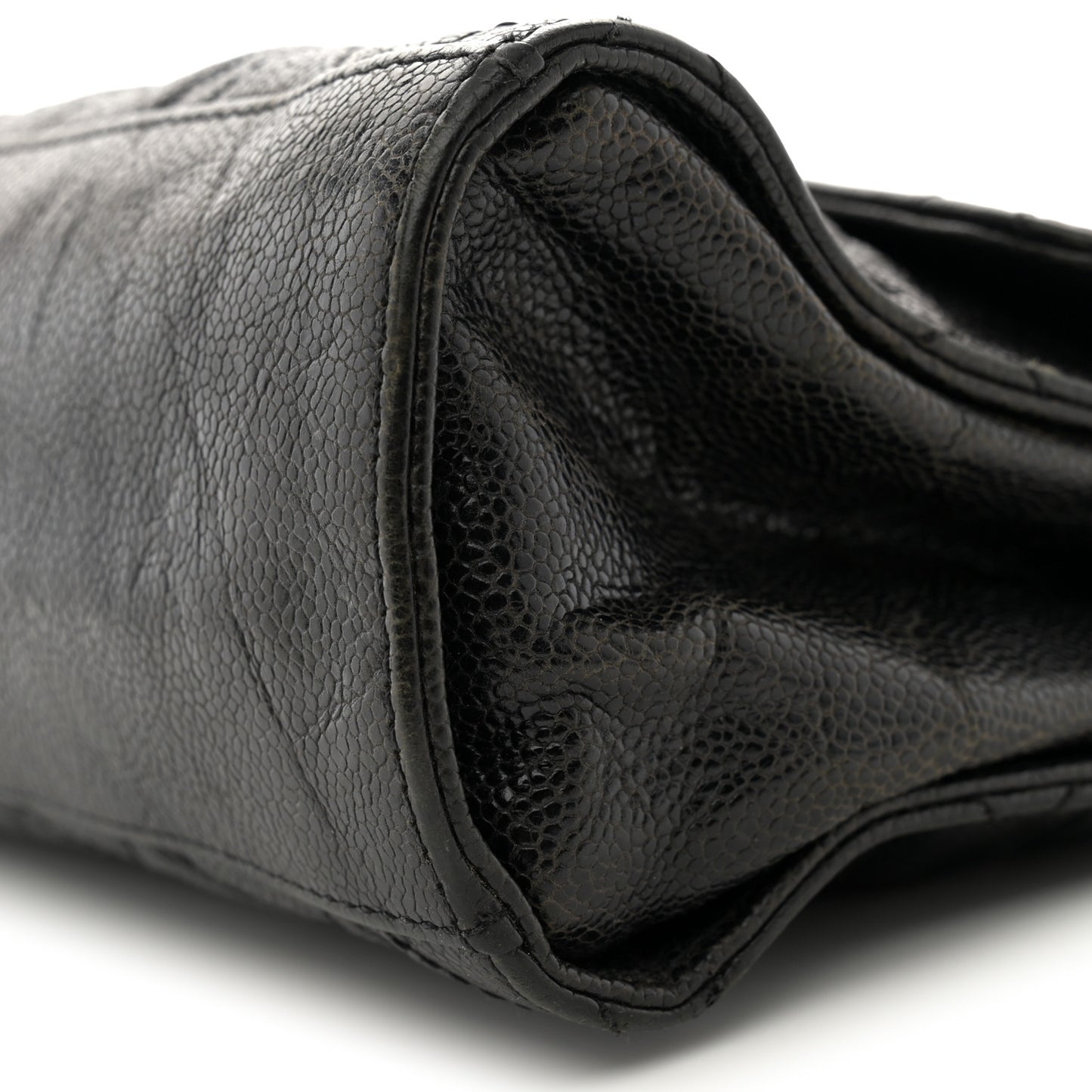Crumpled Grained Calfskin Jumbo CC Crave Flap Dark Brown