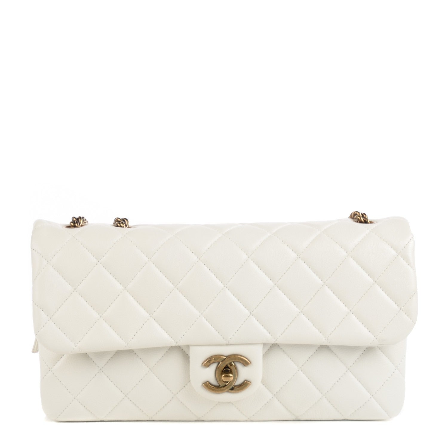 Chanel Calfskin Quilted Medium CC Crown Flap White 1 of 9