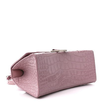 Balenciaga Shiny Calfskin Crocodile Embossed Small Hourglass Top Handle Bag Powder Pink 4 of 10