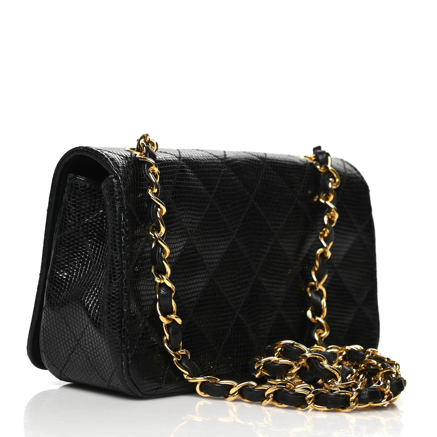 Lizard Quilted Small Single Flap Black