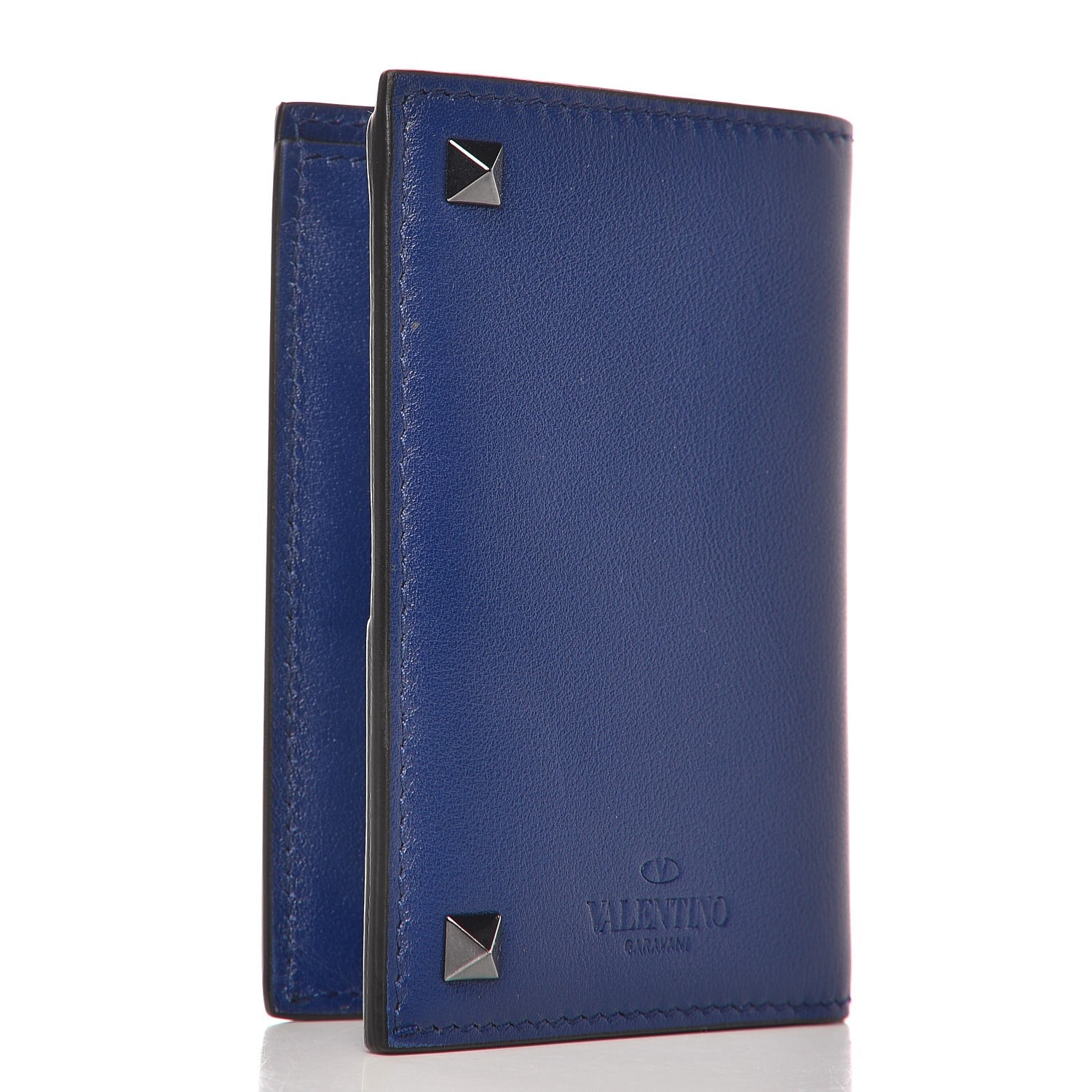 Valentino Garavani Vitello Rockstud Bi-Fold Wallet Blue 3 of 9