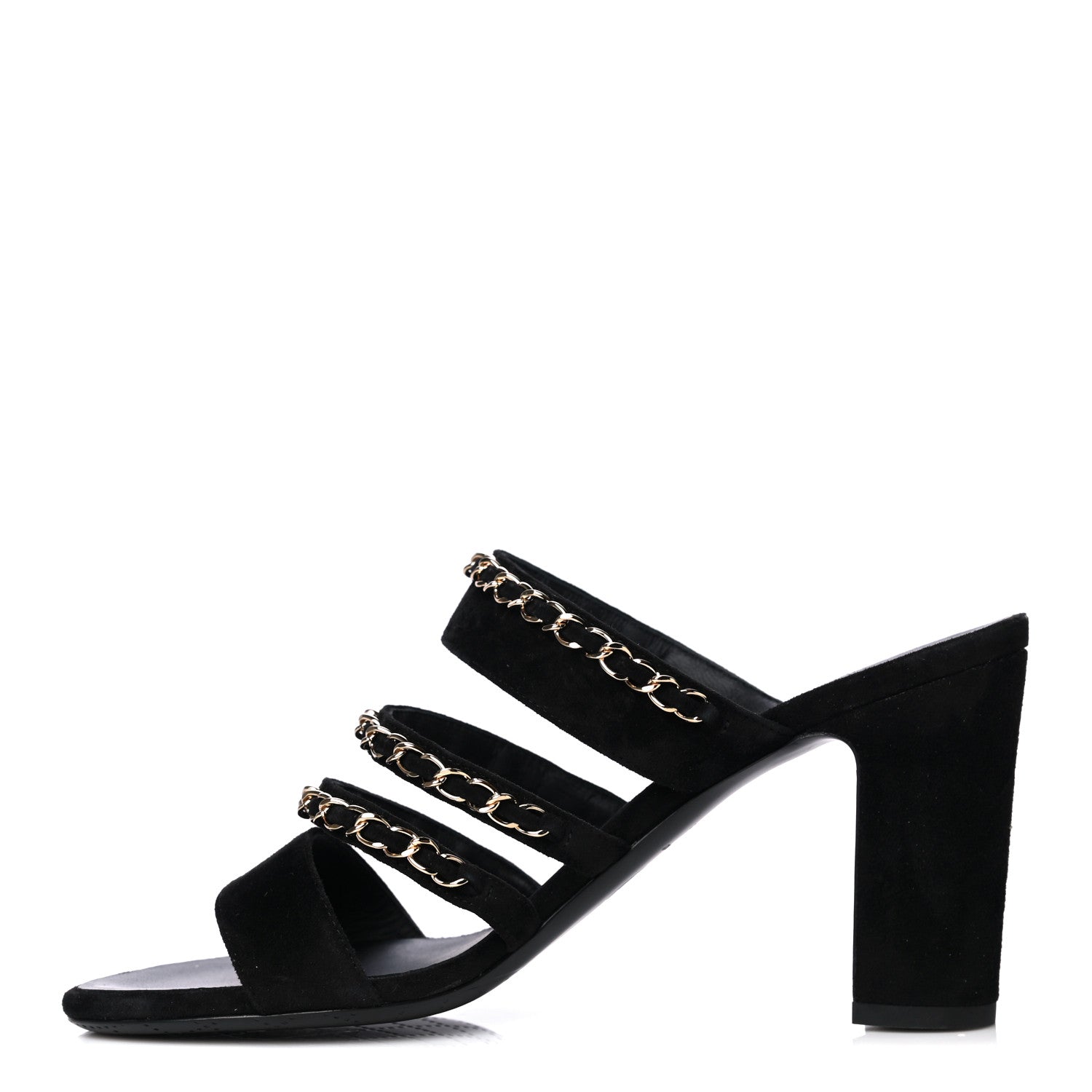 Chanel Velvet Chain CC Mule Sandals 37.5 Black 1 of 7
