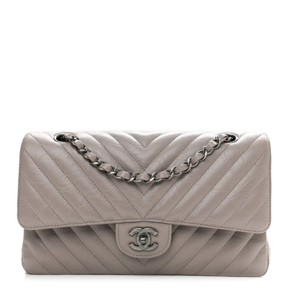 Chanel Iridescent Calfskin Chevron Quilted Medium Double Flap Grey 1 of 10