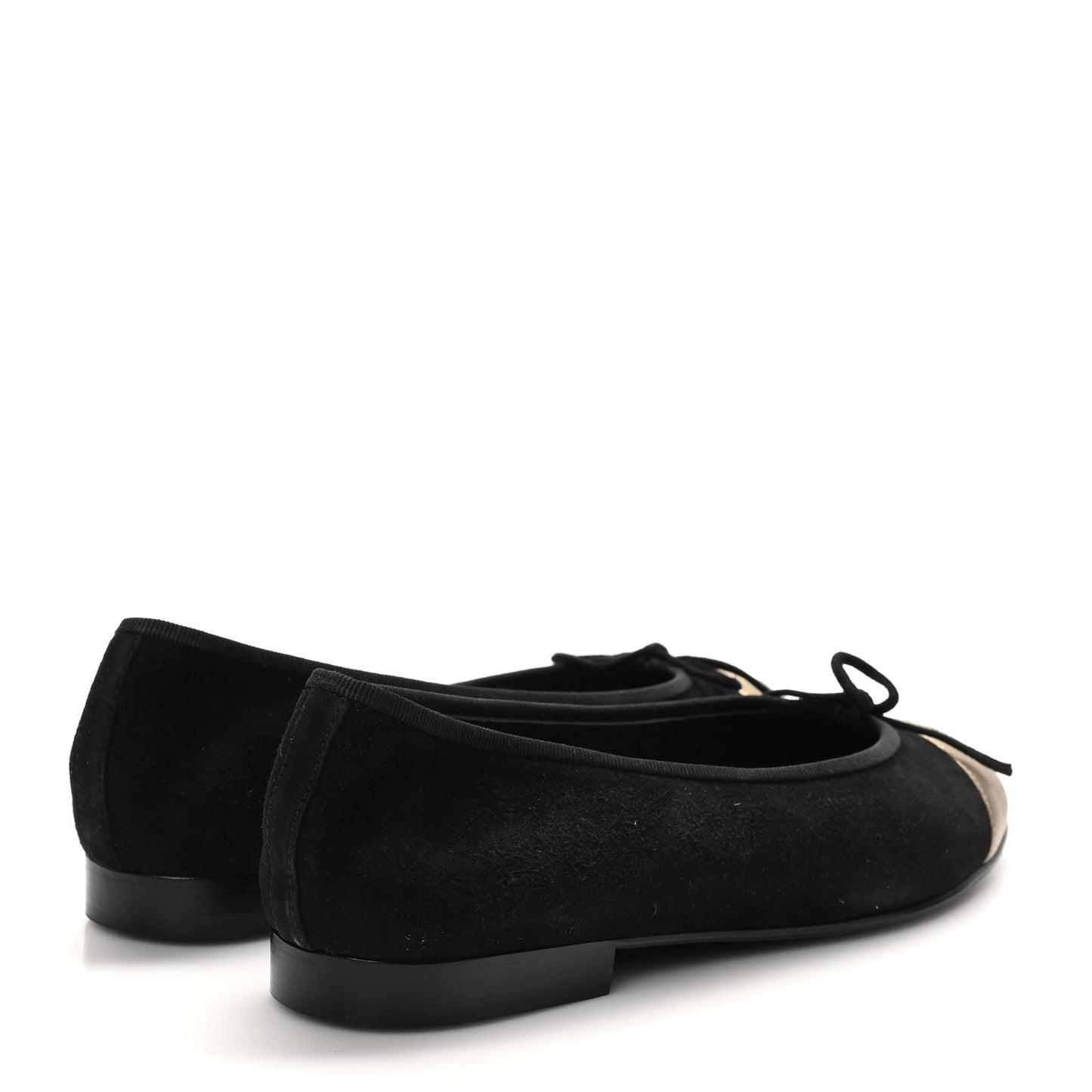 Suede Metallic Goatskin Cap Toe Ballerina Flats 38 Black Gold