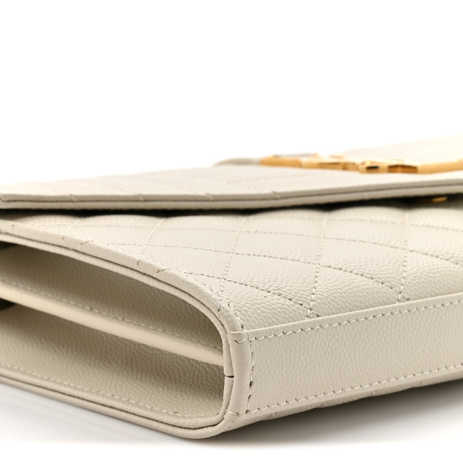 Saint Laurent Grain De Poudre Mixed Matelasse Triquilt Monogram Chain Wallet Crema Soft 11 of 12