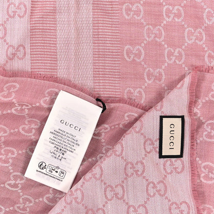 Gucci Wool Silk Monogram GGWeb Fringe Shawl Rose Ivory 3 of 3