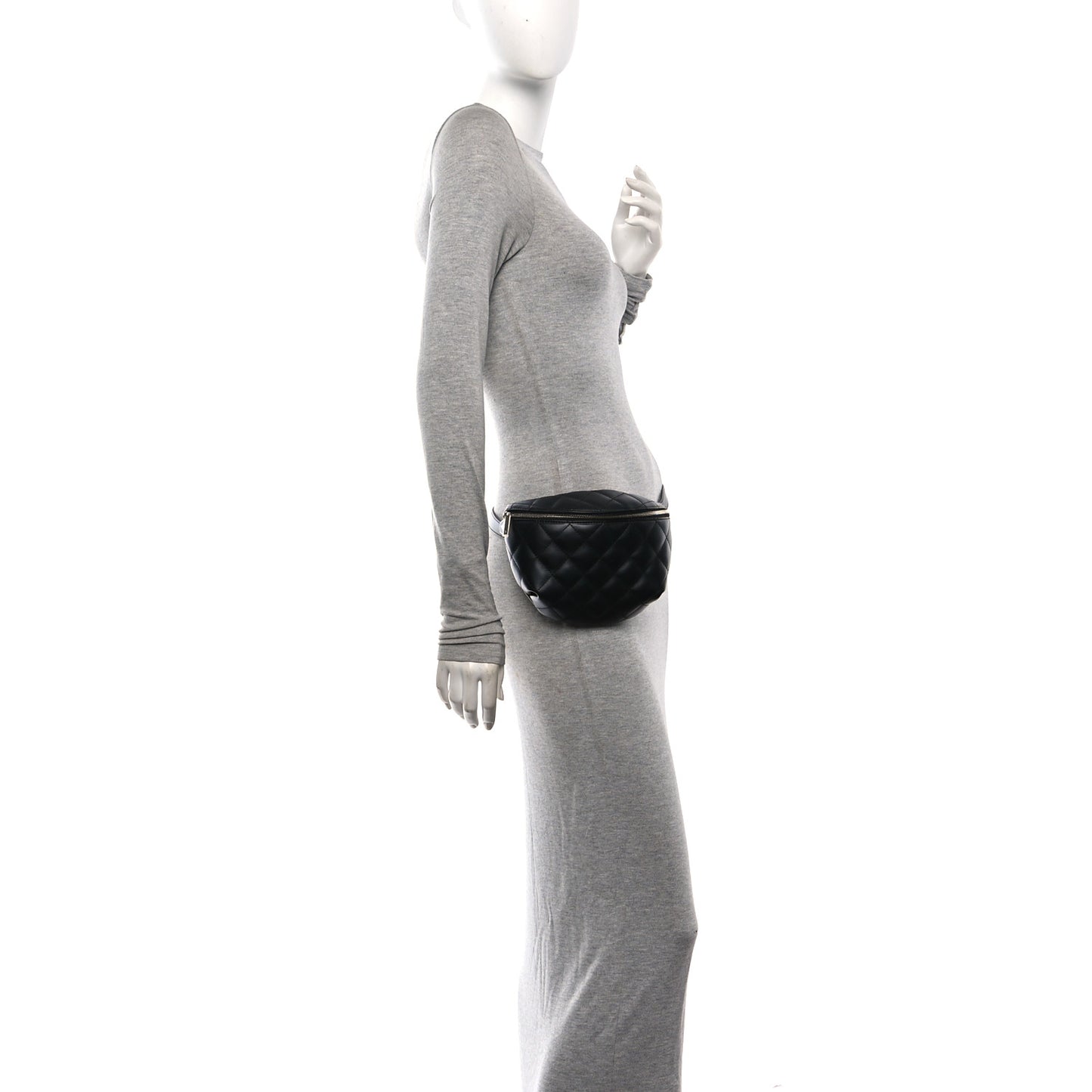 Calfskin Quilted Waist Belt Bag Black