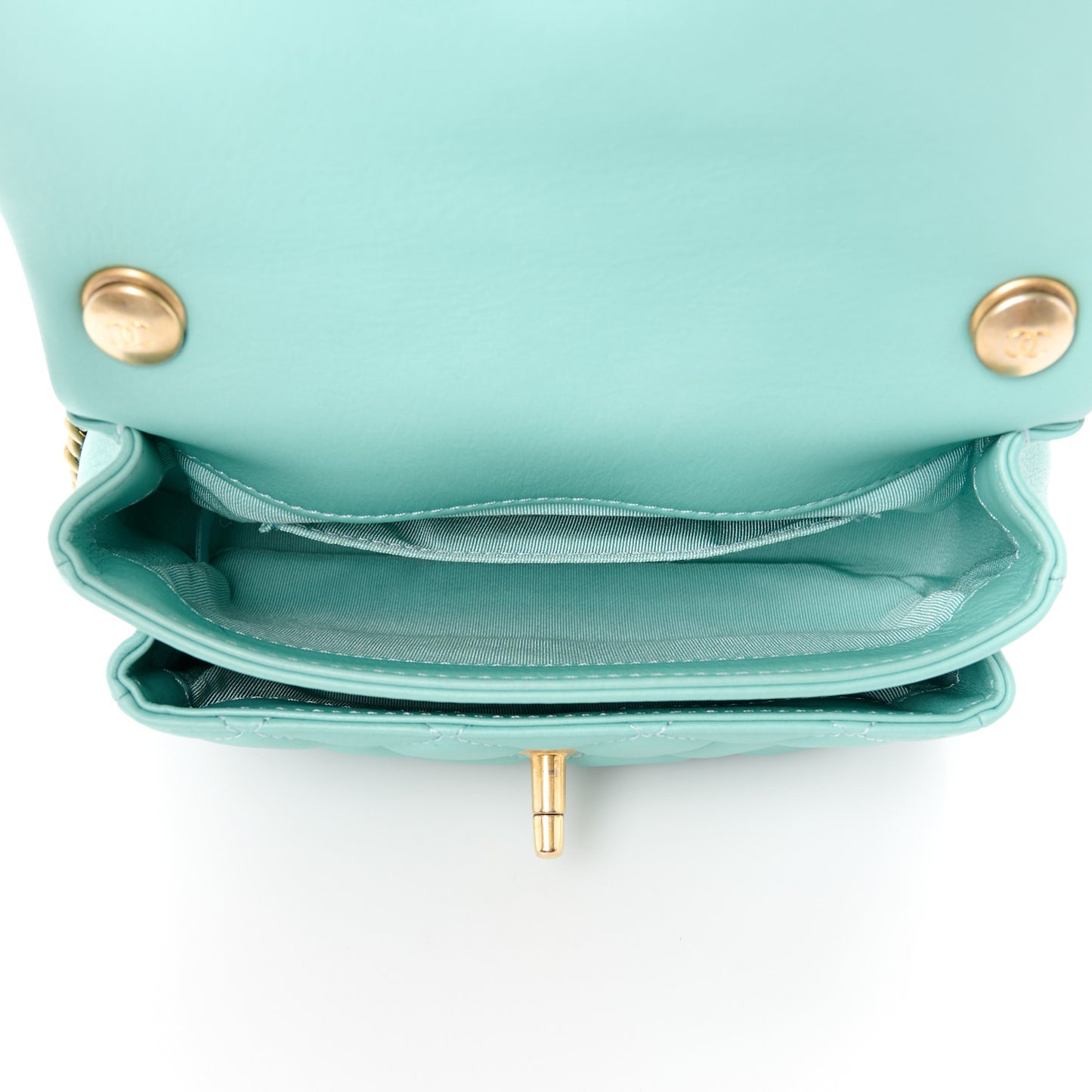 Calfskin Quilted Top Handle Flap Light Blue