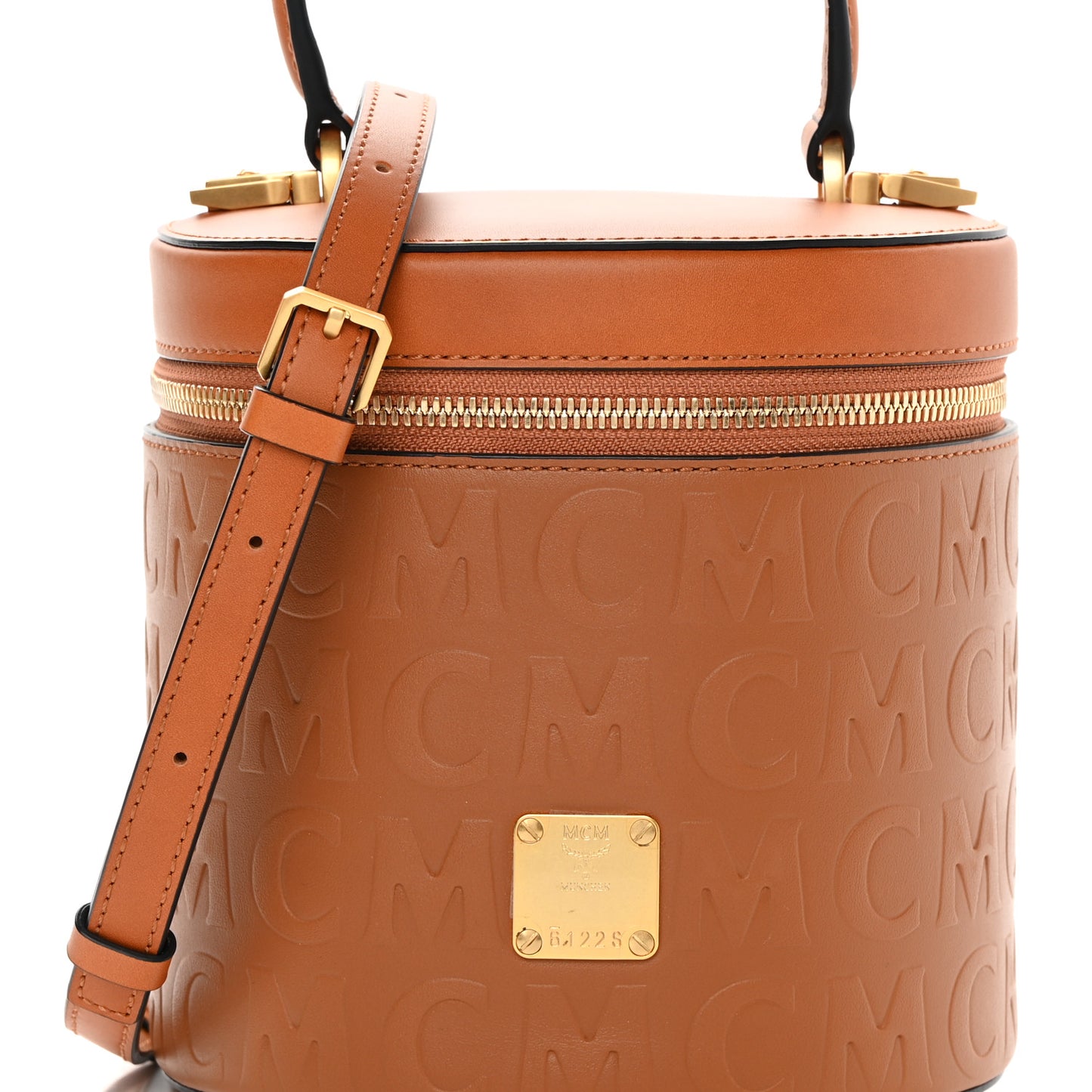 Calfskin Embossed Monogram Cylinder Crossbody Bag Cognac