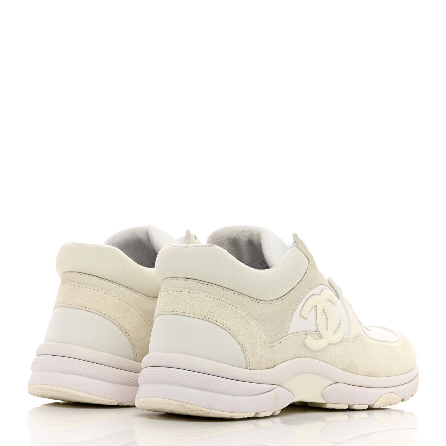 Chanel Suede Calfskin Fabric CC Sneakers 38 White 4 of 21