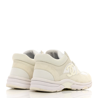 Chanel Suede Calfskin Fabric CC Sneakers 38 White 4 of 21