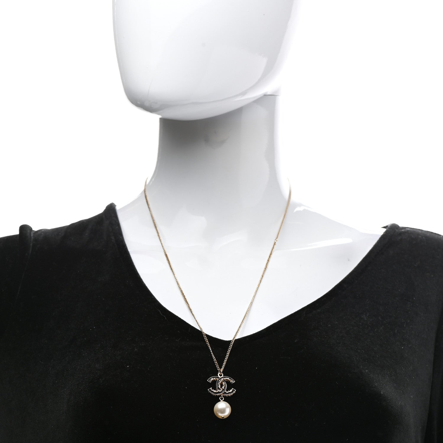 Chanel Enamel Pearl CC Baroque Drop Necklace Black Gold 2 of 7