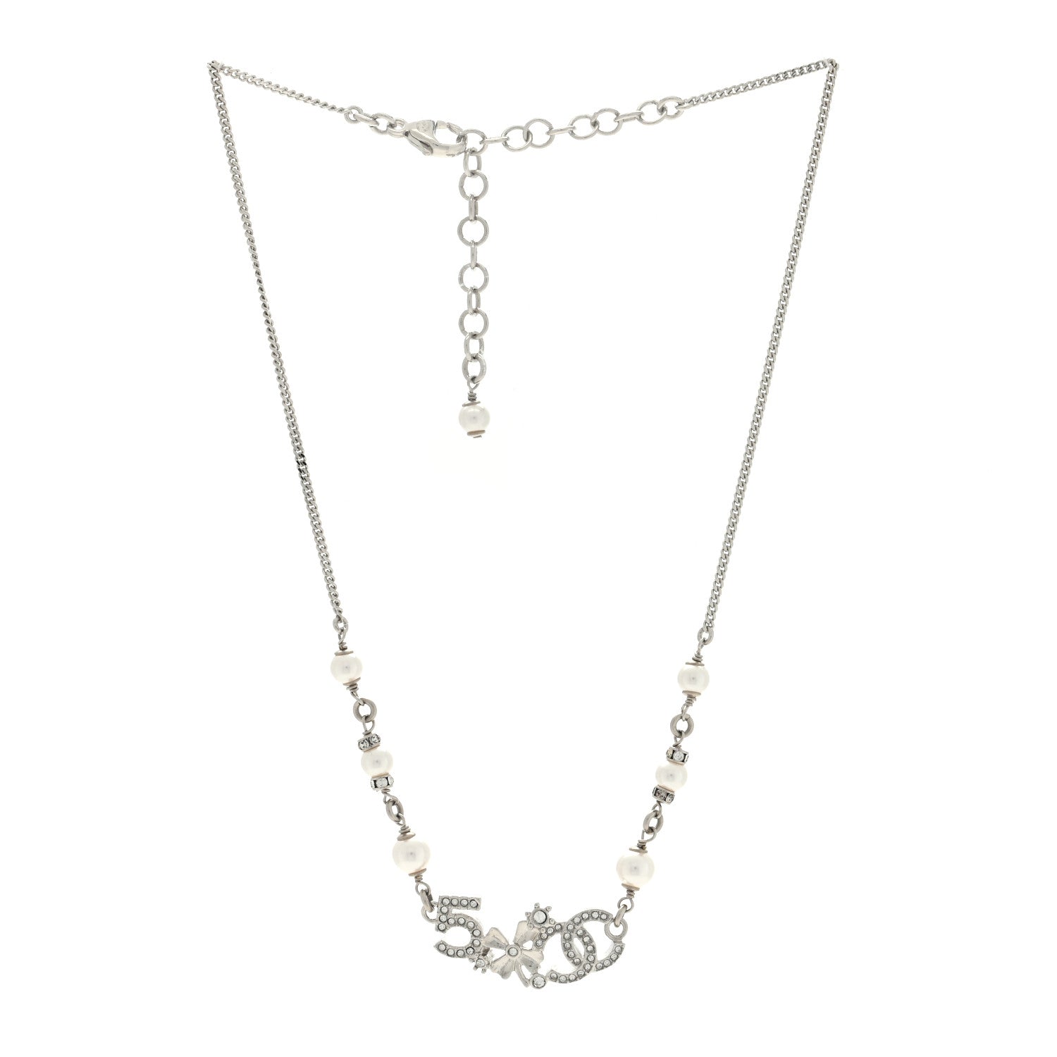 Chanel Crystal Pearl Star 5 CC Necklace Gold White 2 of 4