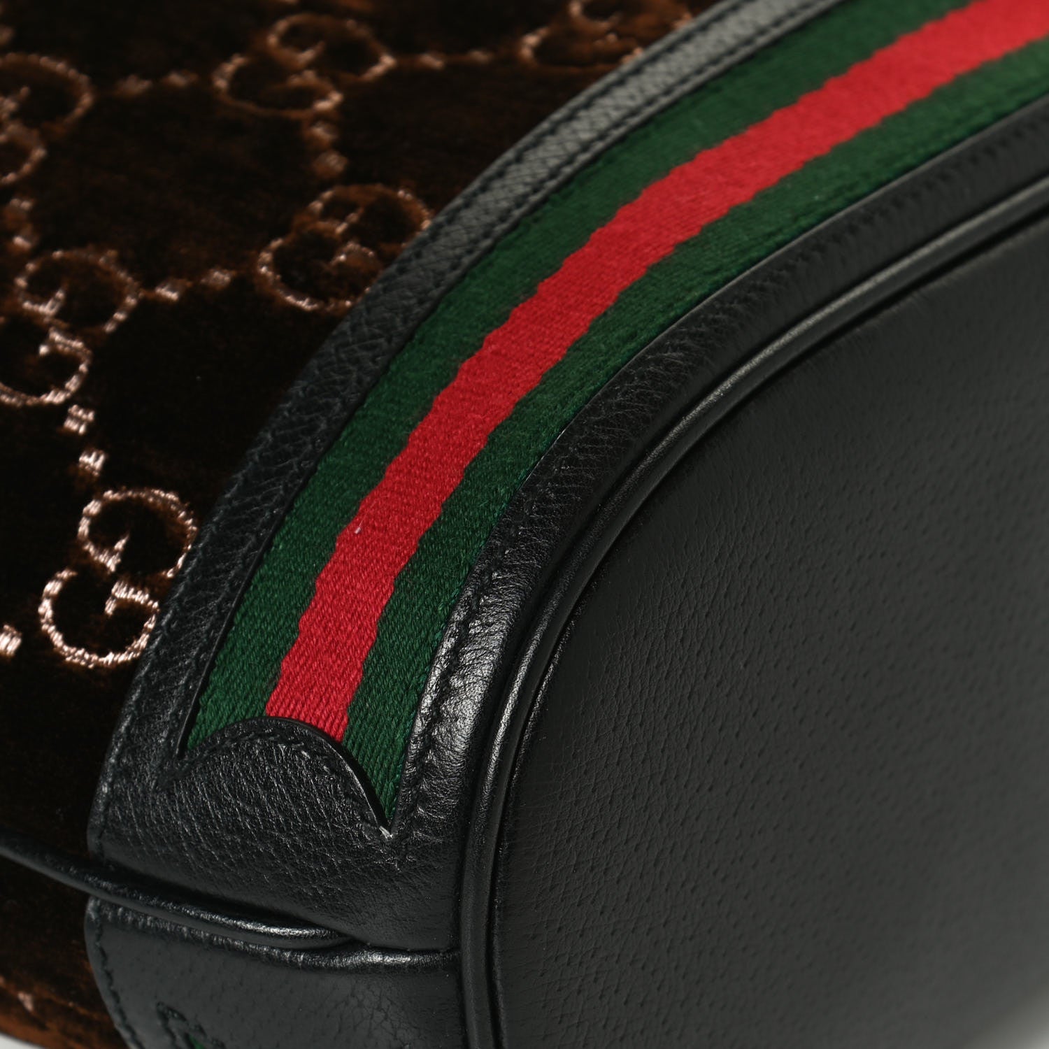 Gucci Velvet GG Monogram Textured Calfskin Web Bucket Bag Brown Black 12 of 12