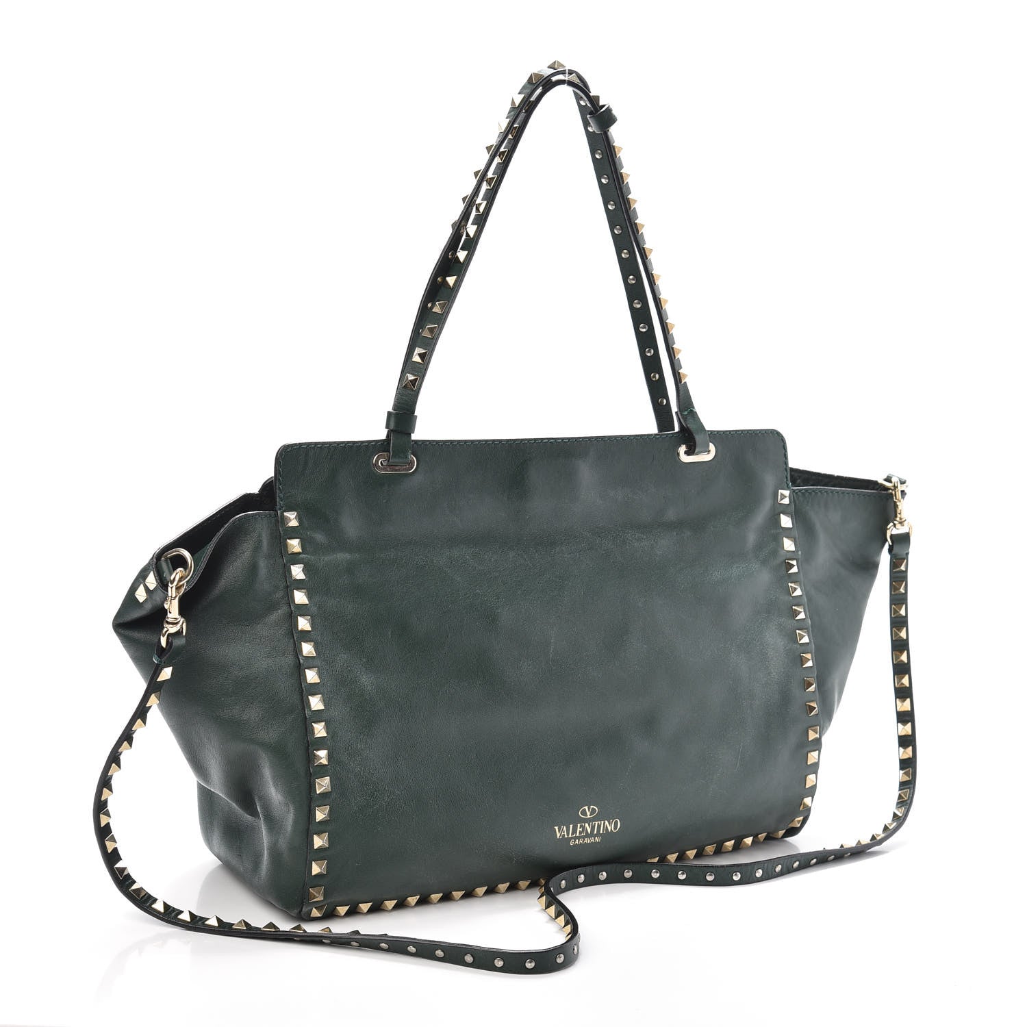 Valentino Garavani Vitello Medium Rockstud Tote Green 3 of 9