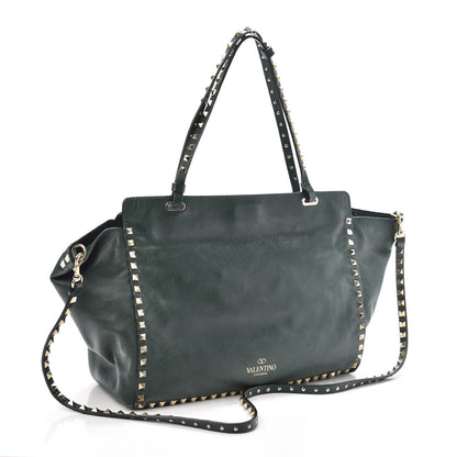 Valentino Garavani Vitello Medium Rockstud Tote Green 3 of 9
