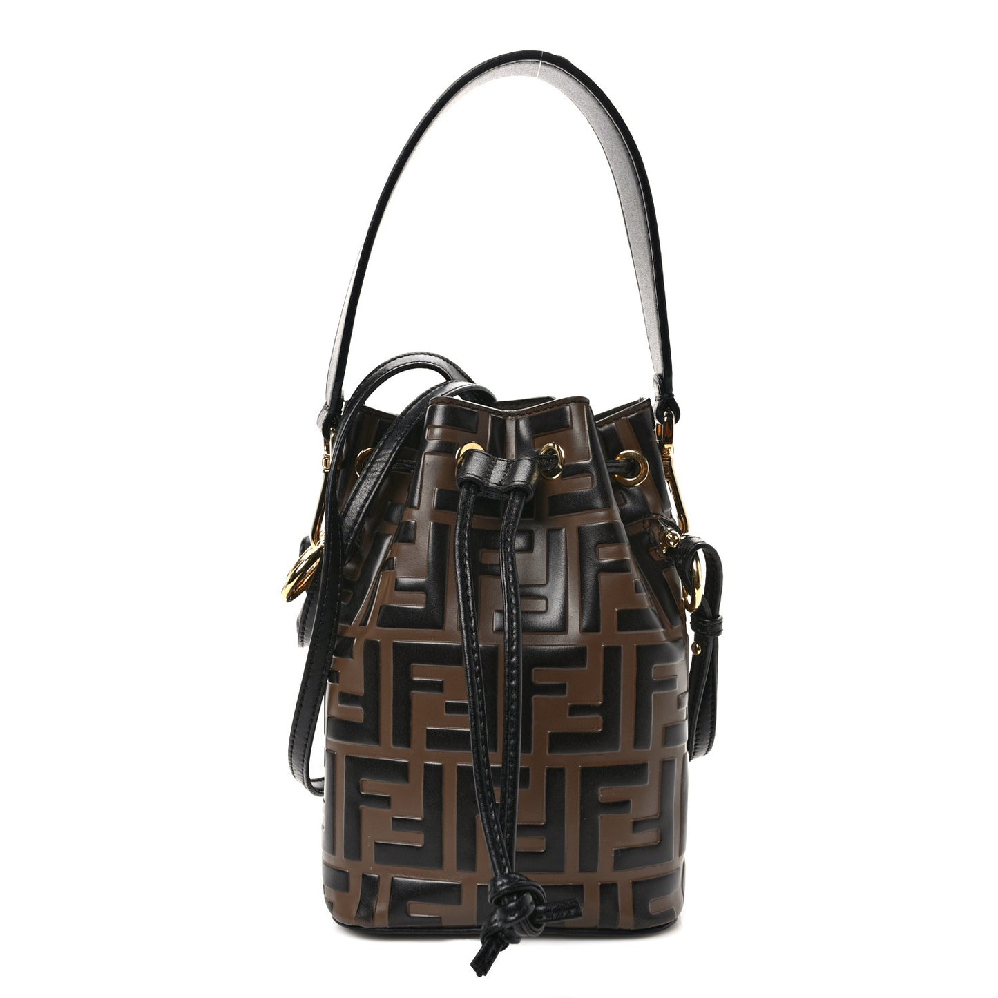 Vitello Liberty F is Fendi Bi-Color FF 1974 Embossed Mini Mon Tresor Bucket Bag Maya Black