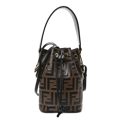 Fendi Vitello Liberty F is Fendi Bi-Color FF 1974 Embossed Mini Mon Tresor Bucket Bag Maya Black 1 of 9