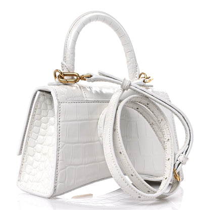 Balenciaga Shiny Calfskin Crocodile Embossed Hourglass Top Handle Bag XS White 3 of 13