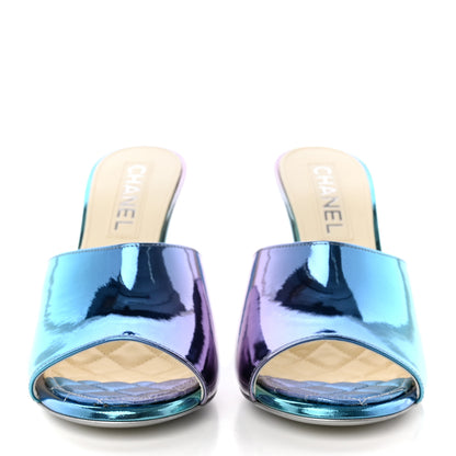 Chanel Laminated Calfskin Wedge Mules 39 Blue Purple 2 of 11